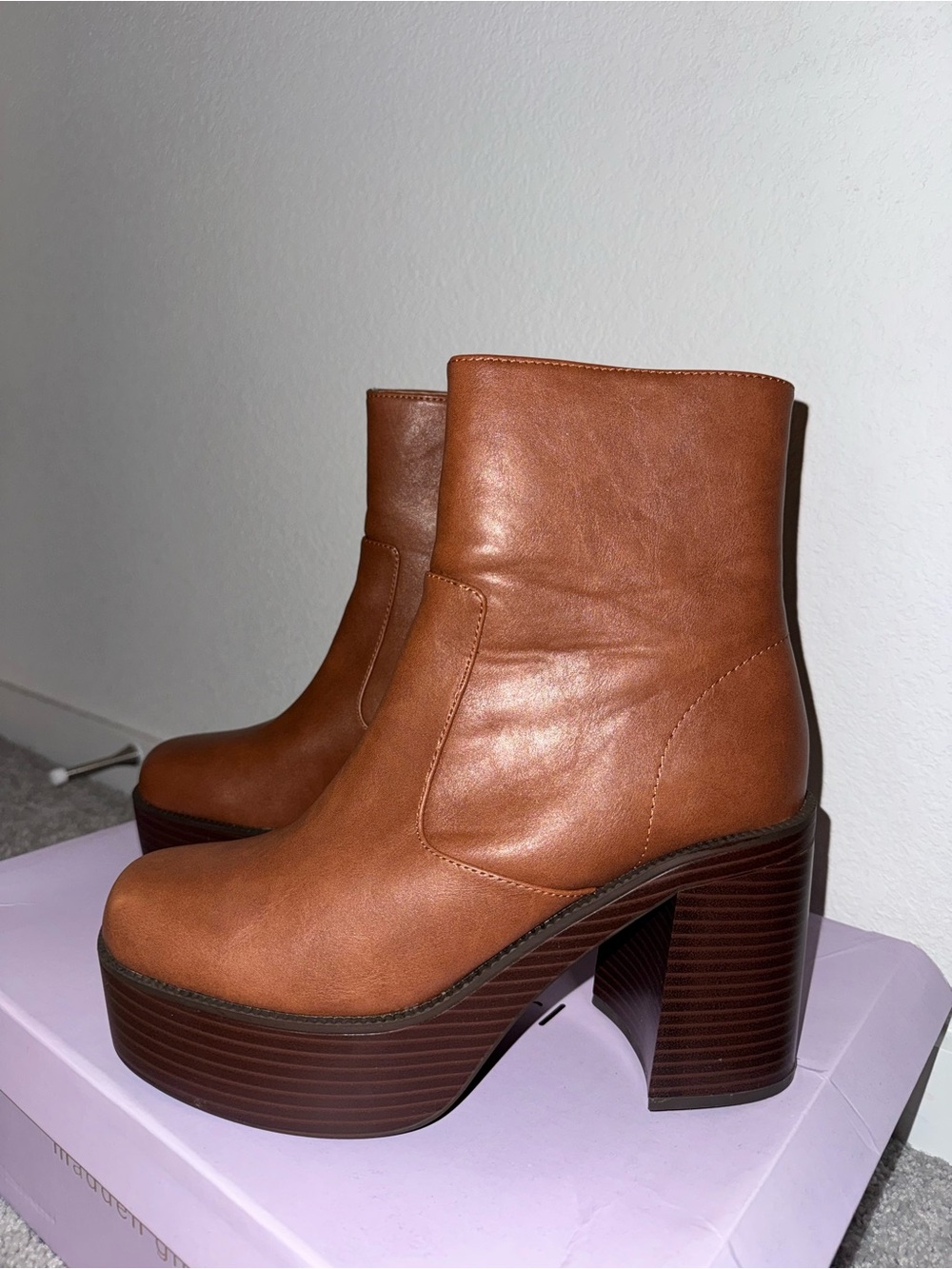 Madden Girl Cognac Brown Platform Ankle Boots